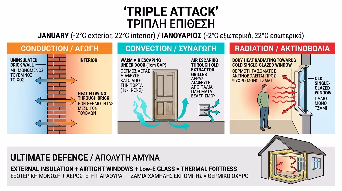 Μοντέλο 10x10 - αγωγή, μεταφορά και ακτινοβολία σε παλιό σπίτι