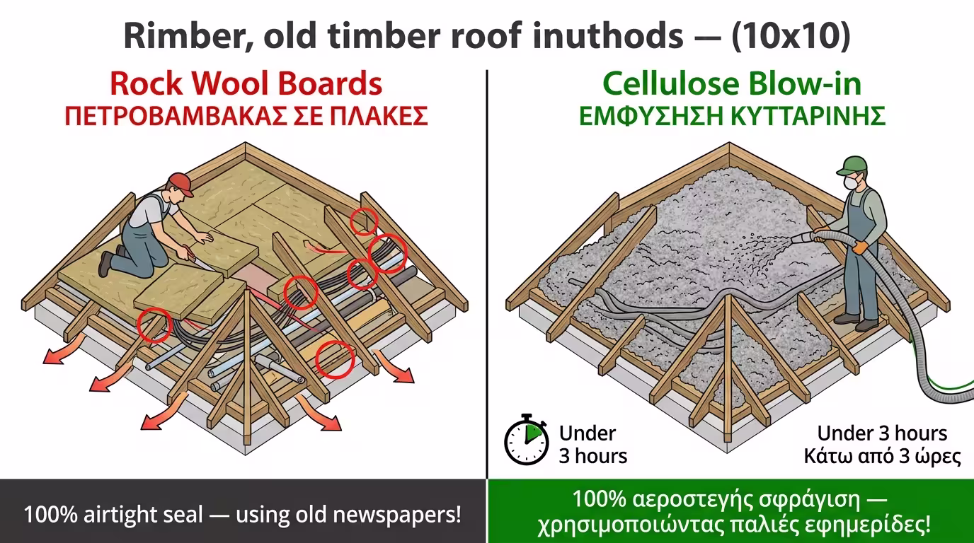 Μοντέλο 10x10 - πλάκες πετροβάμβακα vs εμφύσηση κυτταρίνης