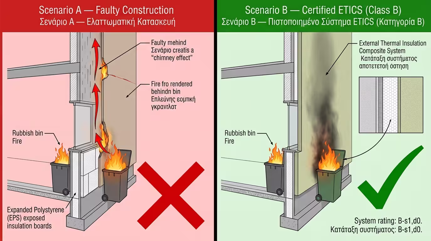 Μοντέλο 10x10 - σενάριο πυρκαγιάς σε εξωτερικό τοίχο ETICS