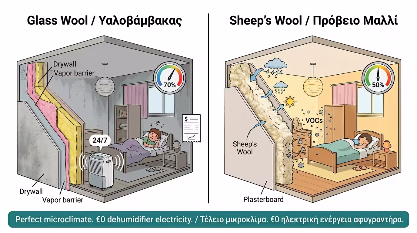 Μοντέλο 10x10 - υαλοβάμβακας vs πρόβειο μαλλί σε παιδικό δωμάτιο
