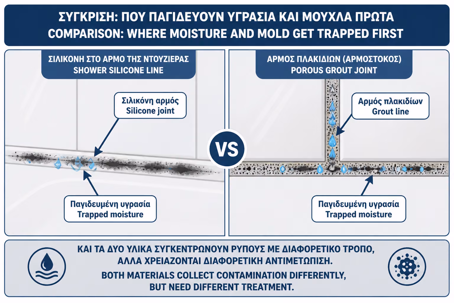 Εικονογράφηση για 1. Γιατί η μούχλα πιάνει πρώτα σε σιλικόνες και αρμούς