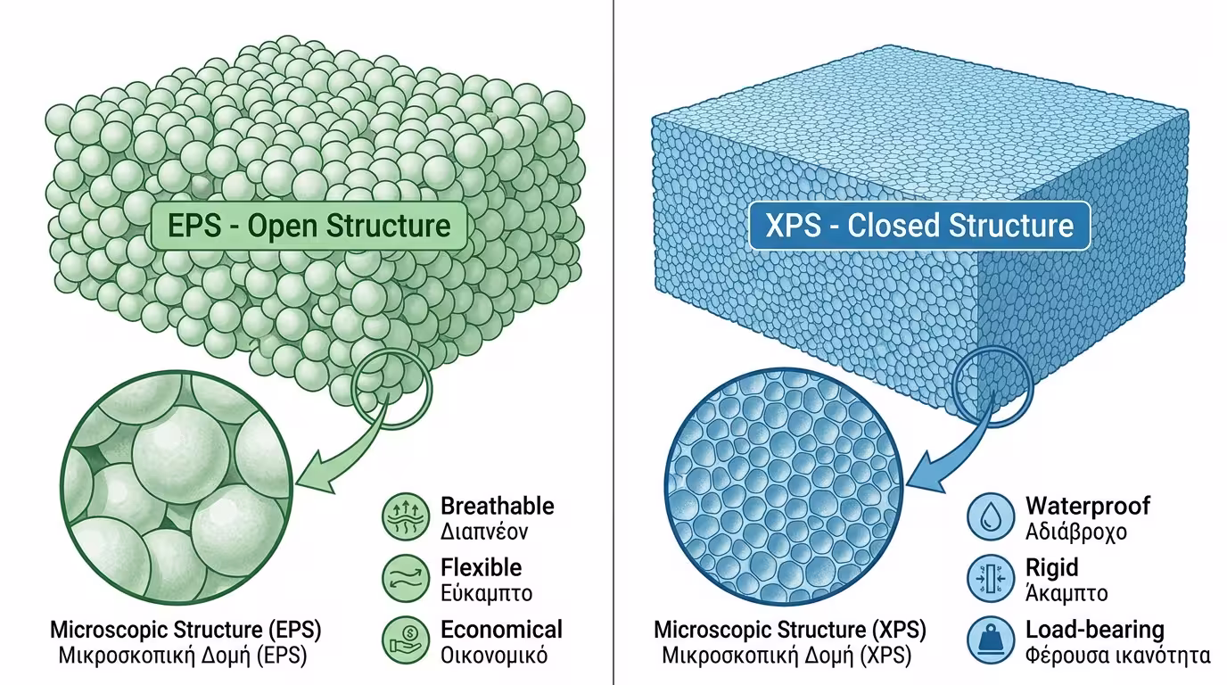 Διαφορές EPS και XPS πολυστερίνης - δομή υλικών