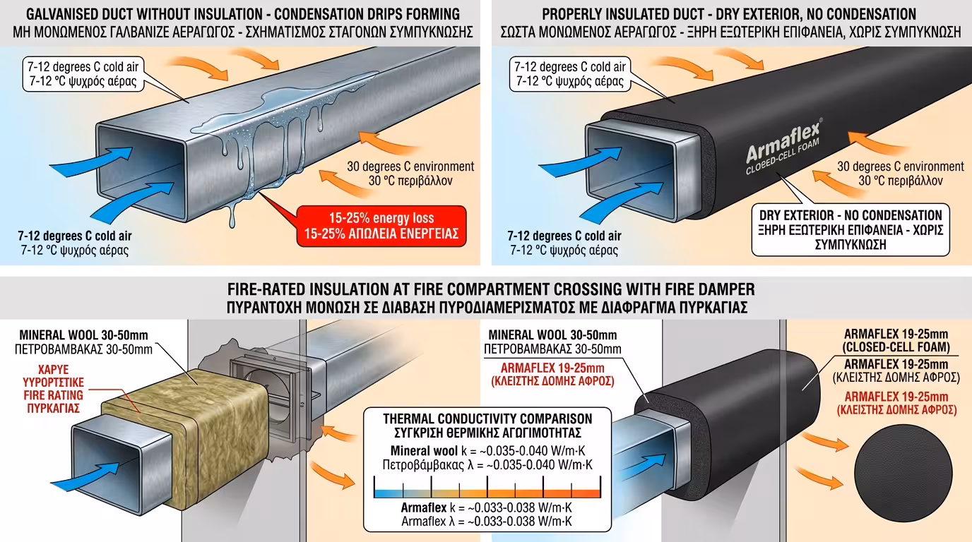 Μόνωση αεραγωγών Armaflex εφαρμογή εργασία τεχνικός