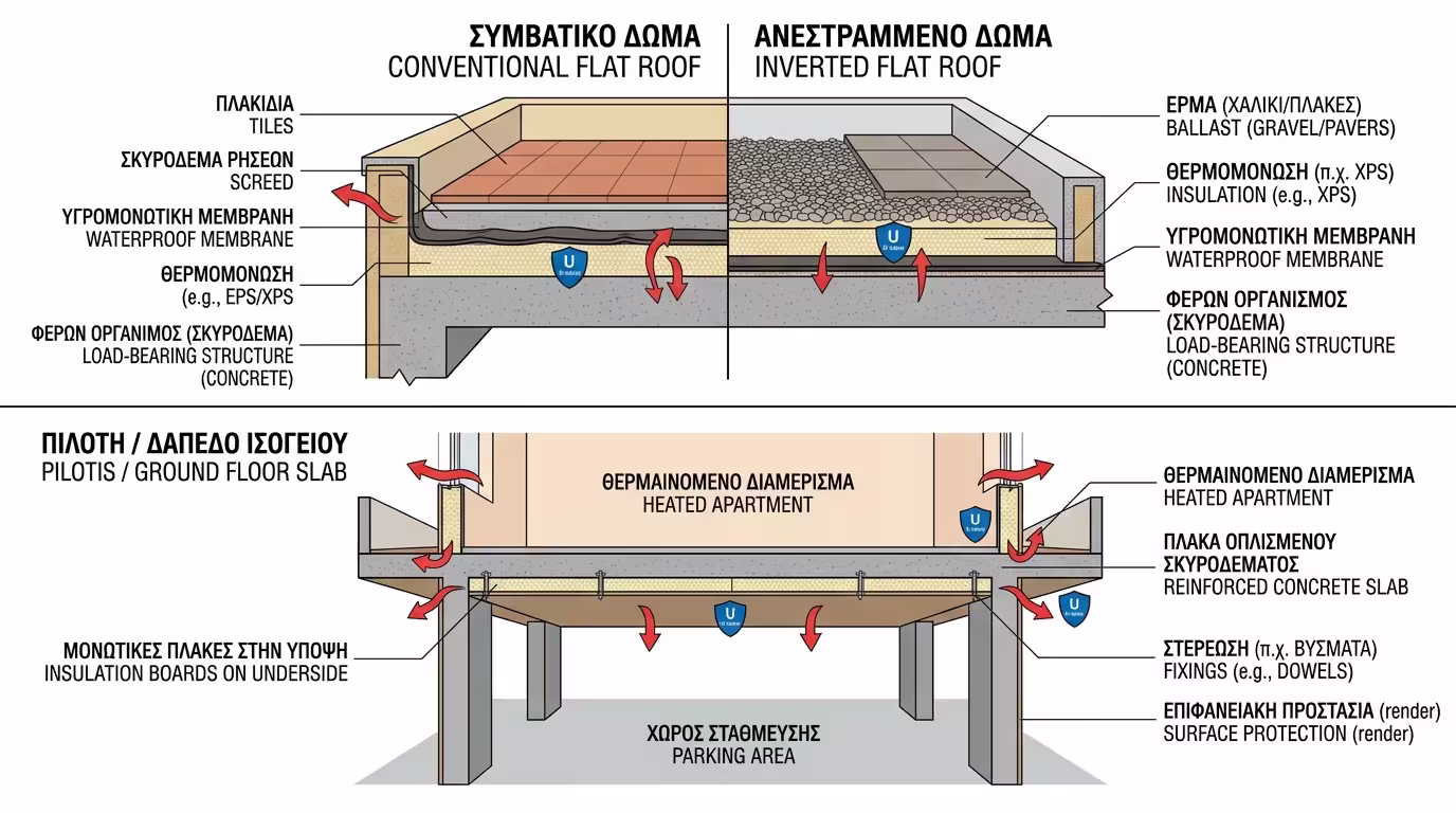 Μόνωση ταράτσας, πιλοτής και ειδικών χώρων
