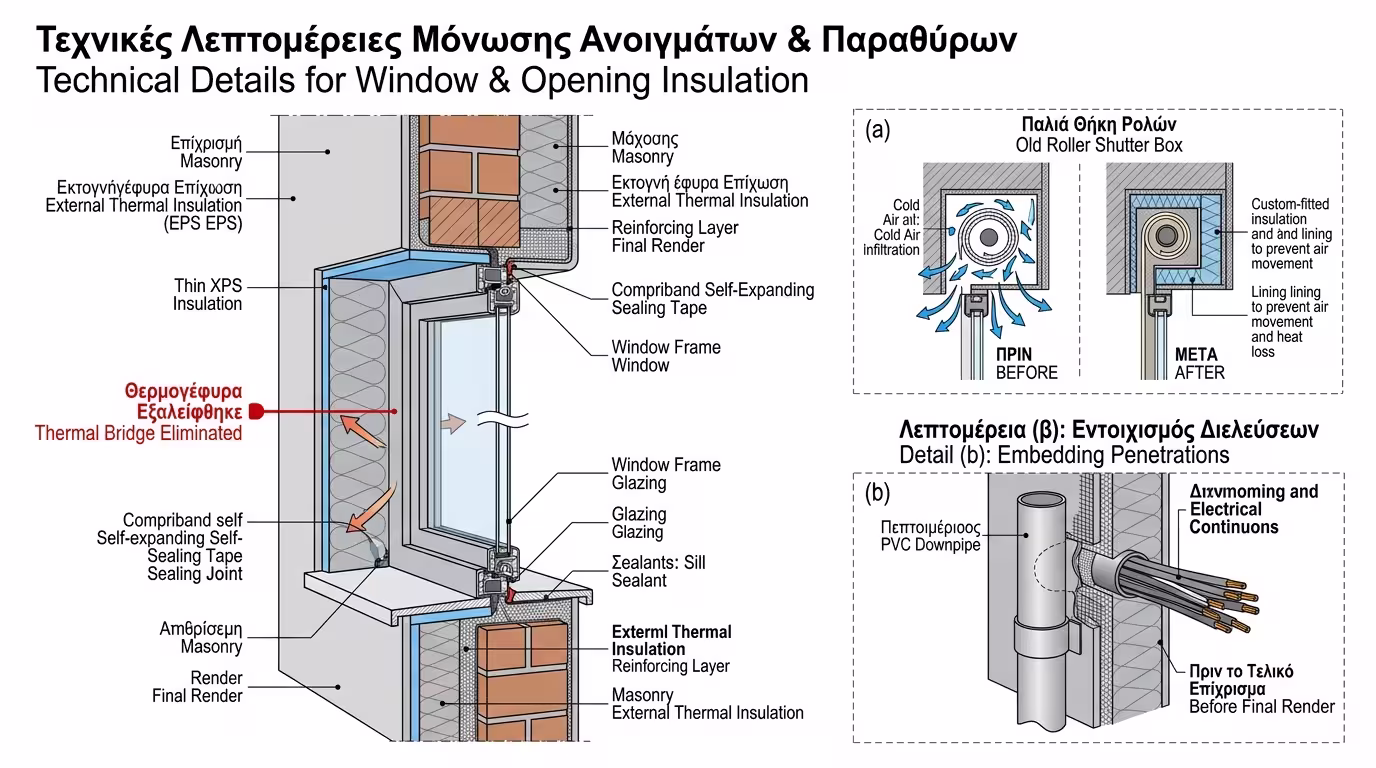 Σύνδεση μόνωσης με κουφώματα και σημεία ένωσης
