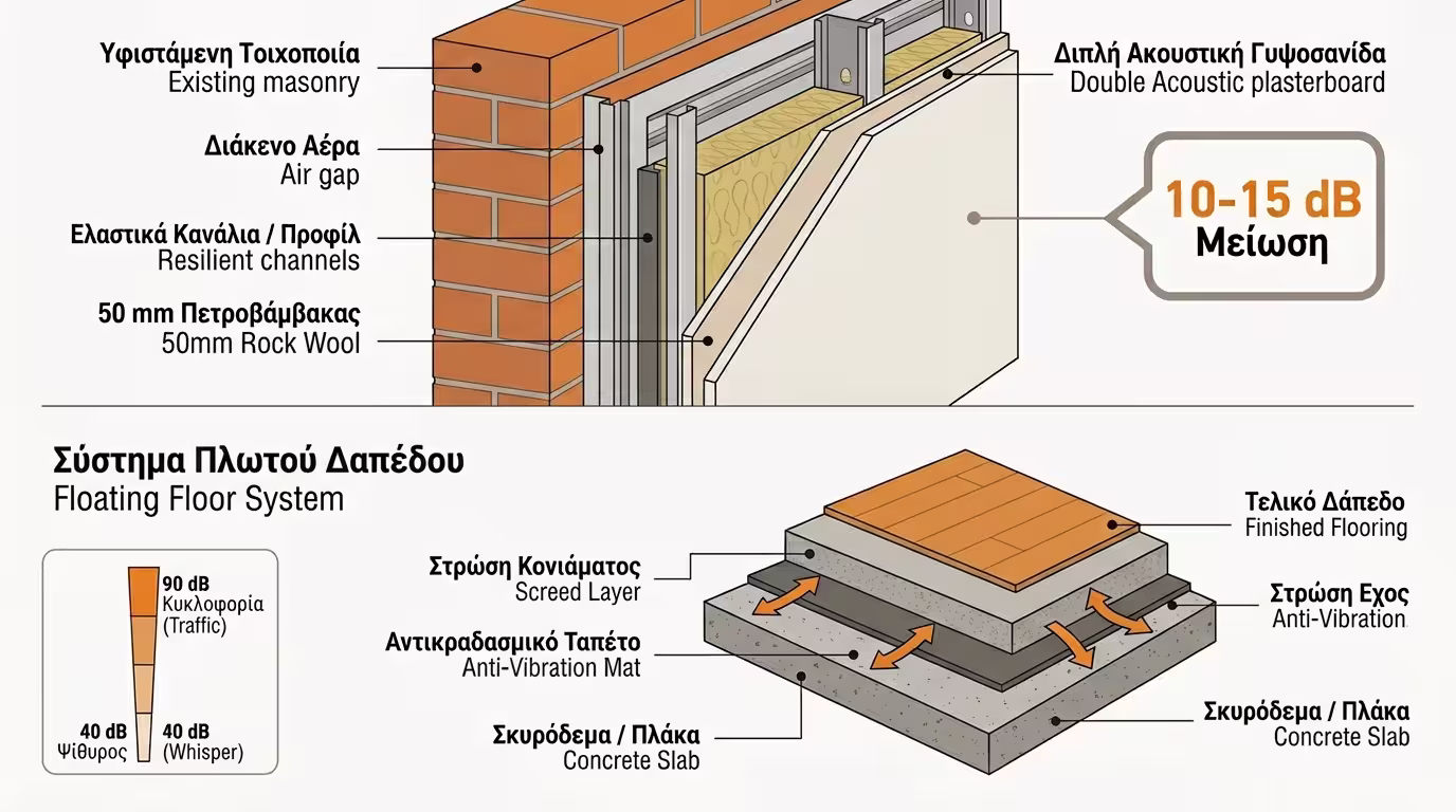 Ηχομόνωση τοίχων, δαπέδων και ειδικών χώρων