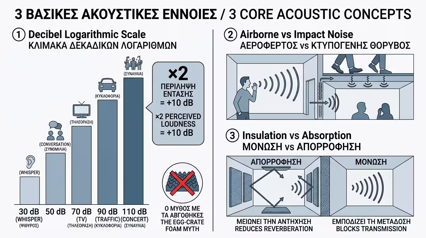 Βασικές αρχές ακουστικής - ντεσιμπέλ, ηχομόνωση vs ηχοαπορρόφηση