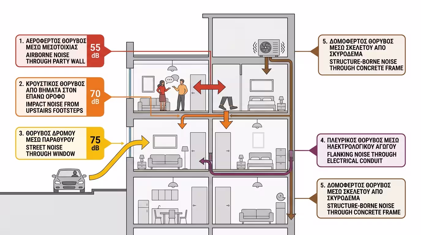 Ηχομόνωση κτιρίων - τοίχοι, δάπεδα, ειδικοί χώροι