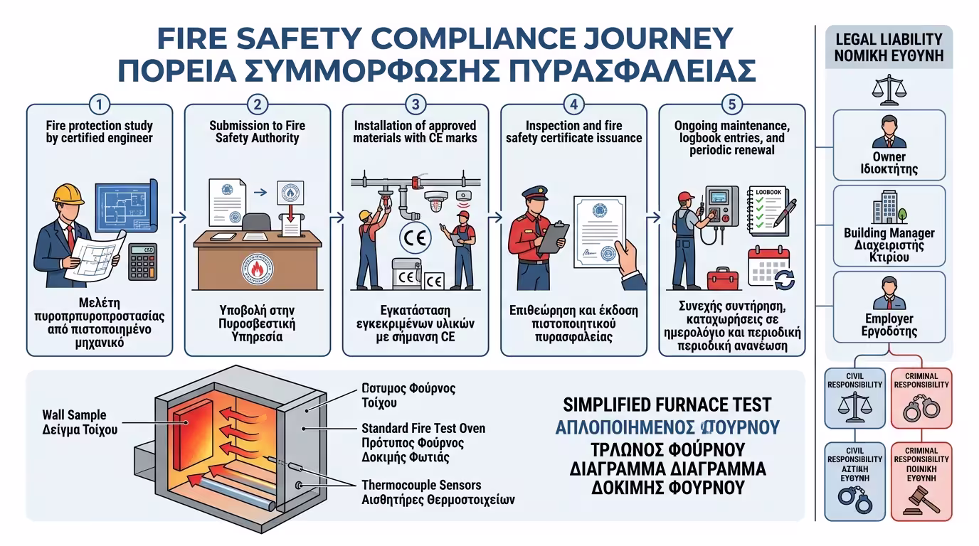 Μελέτες πυροπροστασίας - πιστοποιήσεις, fire tests, νομική ευθύνη