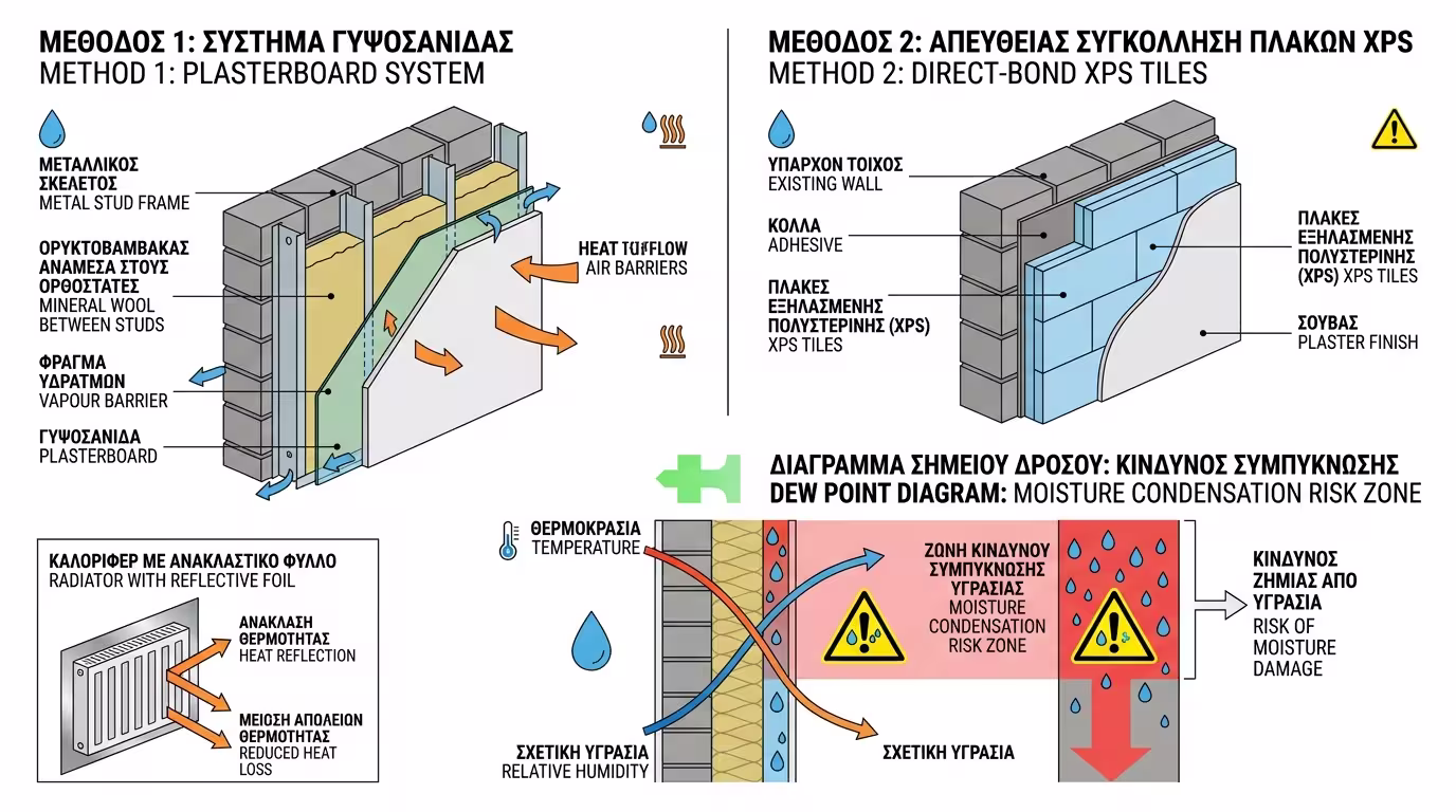 Εσωτερική θερμομόνωση τοίχου με γυψοσανίδα
