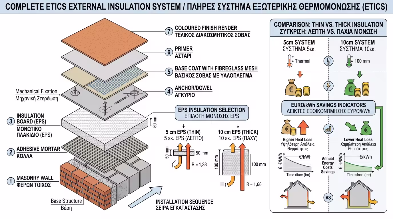 Σύστημα εξωτερικής θερμομόνωσης ETICS - στρώσεις και εφαρμογή