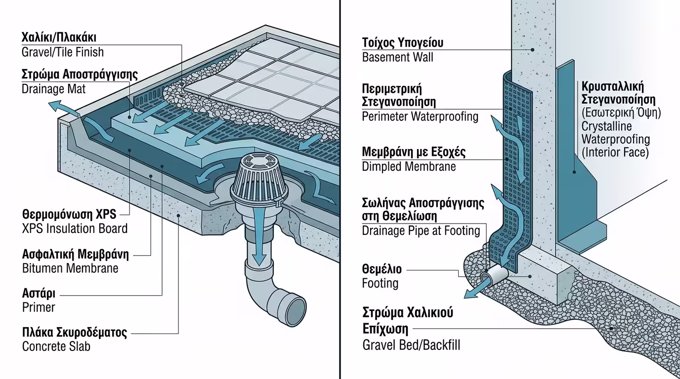 Υγρομόνωση κτιρίων - ταράτσα, υπόγεια, μπαλκόνια