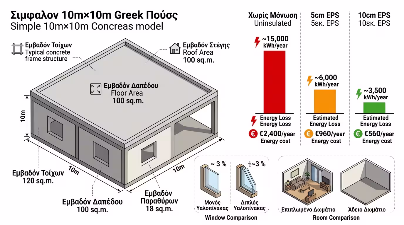 Μοντέλο 10x10 - υπολογισμός θερμικών απωλειών