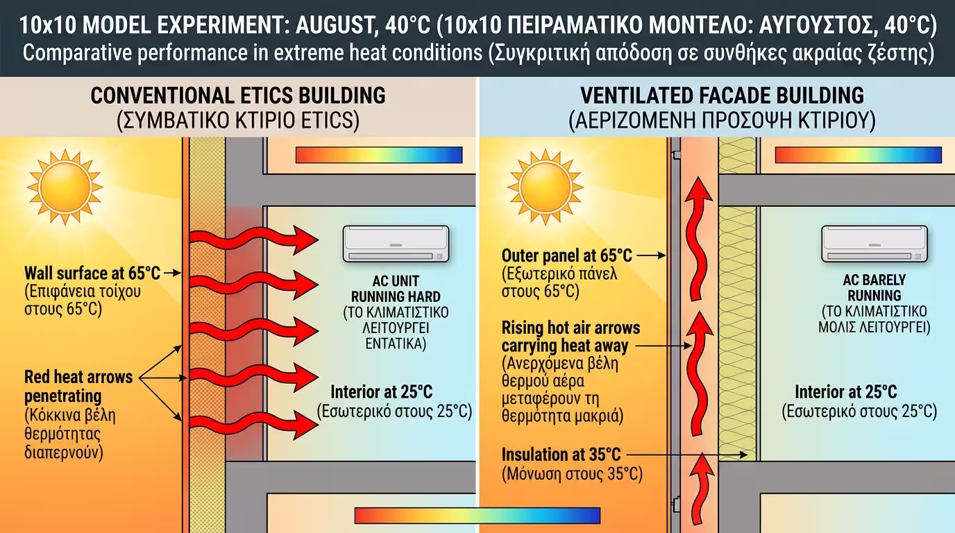 Μοντέλο 10x10 - αποτέλεσμα αεριζόμενης πρόσοψης τον Αύγουστο