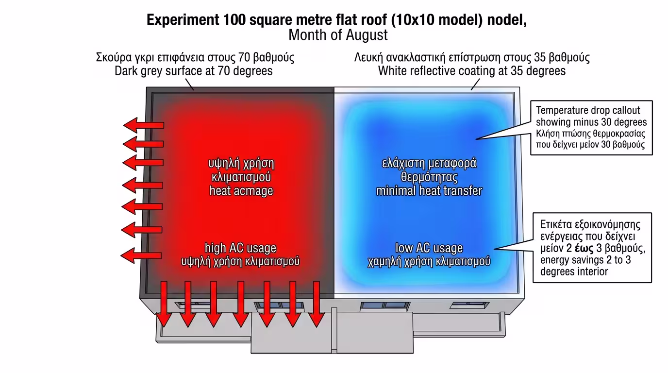 Μοντέλο 10x10 - σκούρα ταράτσα 70°C vs ανακλαστική βαφή 35°C