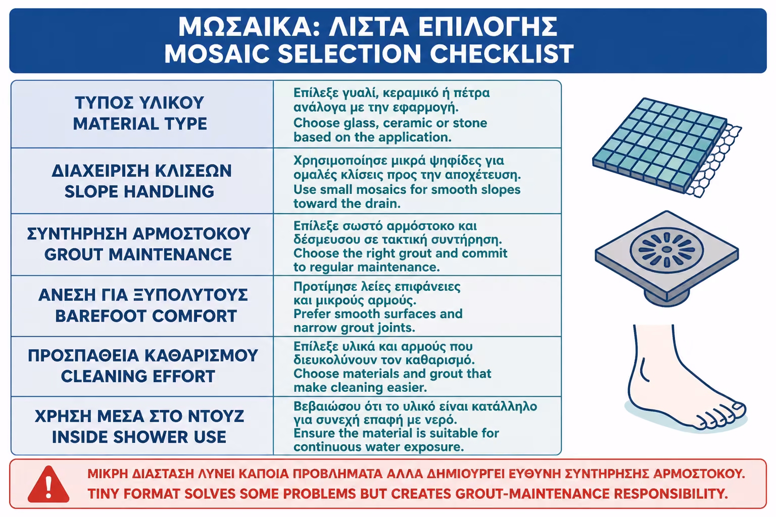 Εικονογράφηση για 18. Checklist πριν επιλέξετε ψηφίδες για μπάνιο ή ντουζιέρα