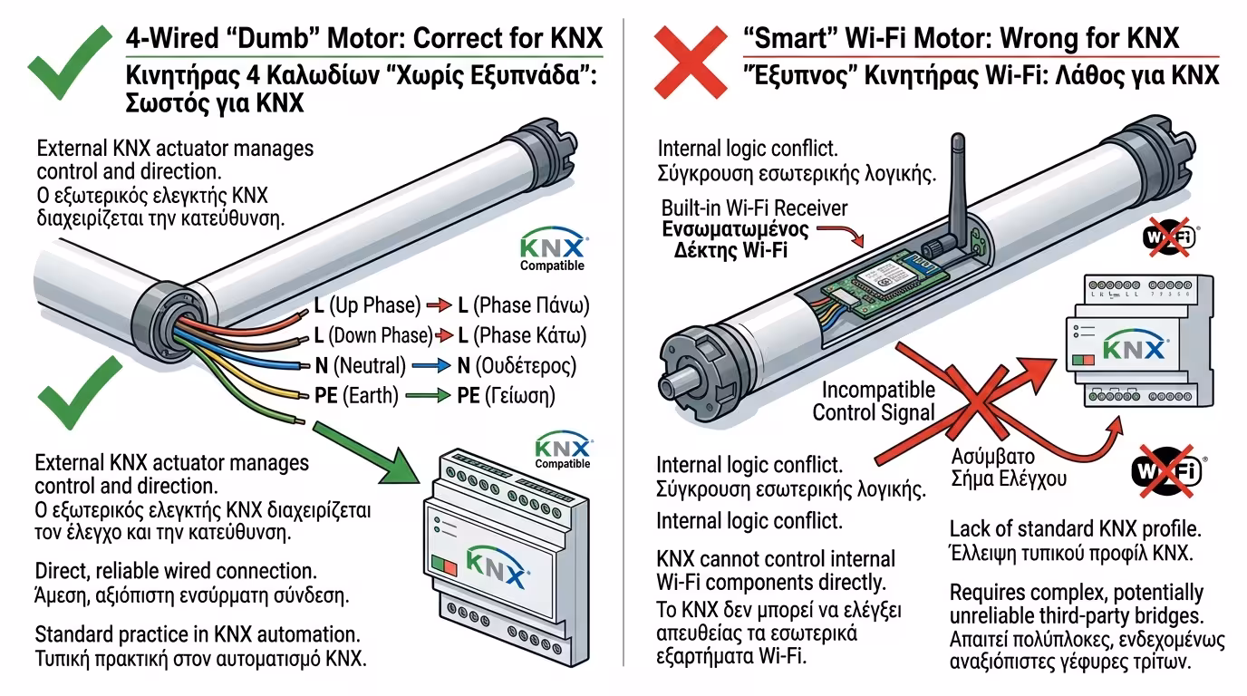 Ενσύρματο μοτέρ 4 αγωγών για σύνδεση σε σύστημα KNX