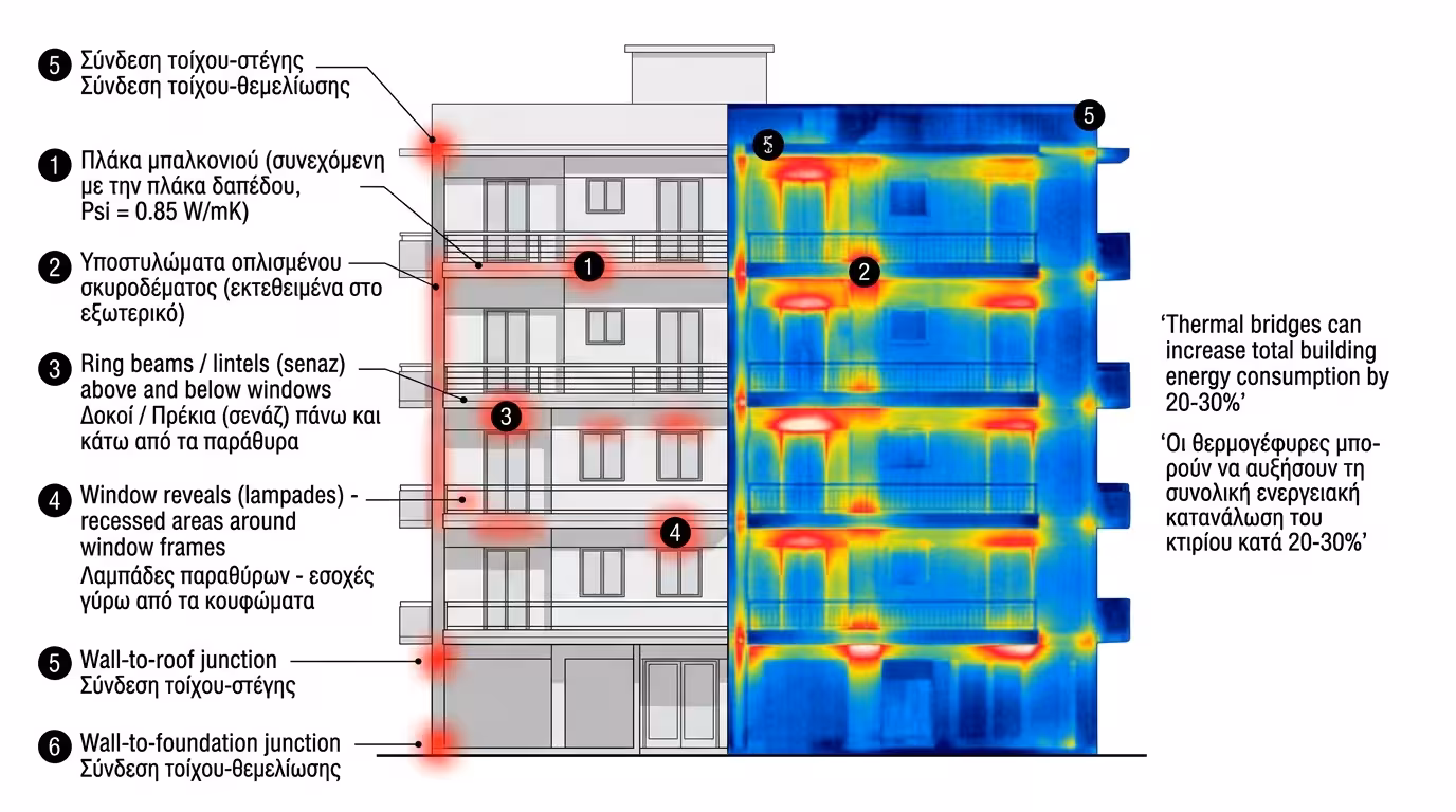 Μπαλκόνι, κολώνα, σενάζ, λαμπάδα - σημεία θερμογεφυρών