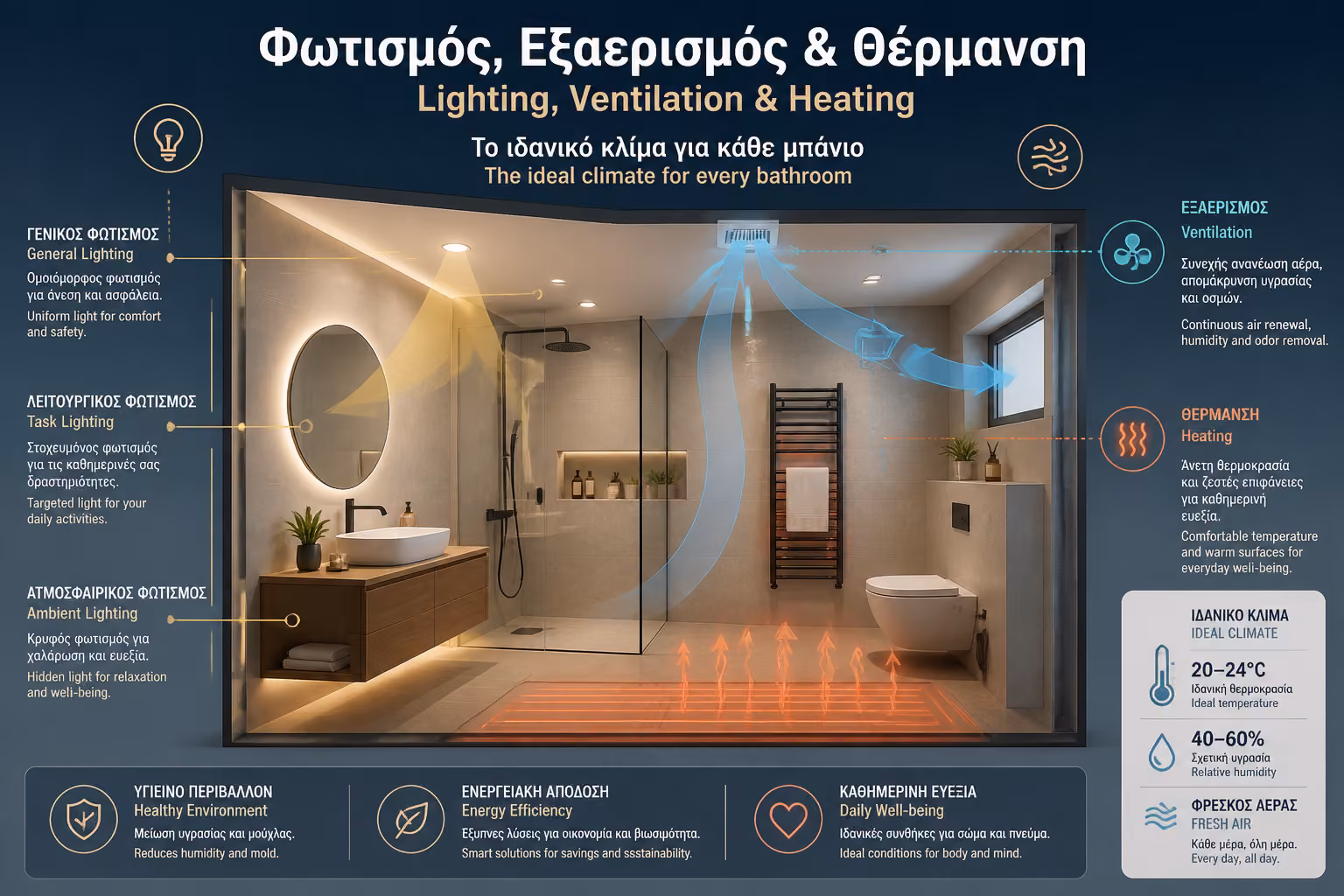 Φωτισμός, Εξαερισμός & Θέρμανση: Το Ιδανικό Κλίμα στο Μπάνιο