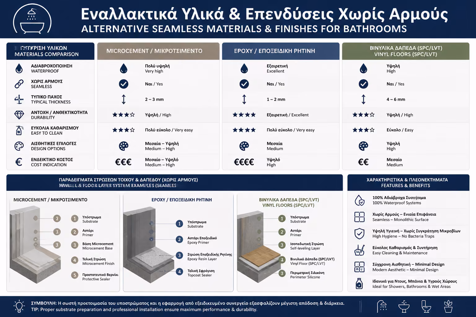 Εναλλακτικά Υλικά & Επενδύσεις Χωρίς Αρμούς