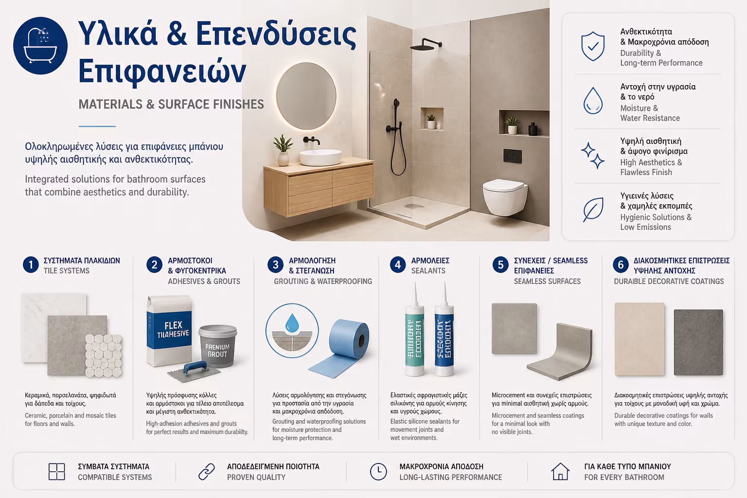 Υλικά & Επενδύσεις Επιφανειών: Η Αισθητική Συναντά την Αντοχή