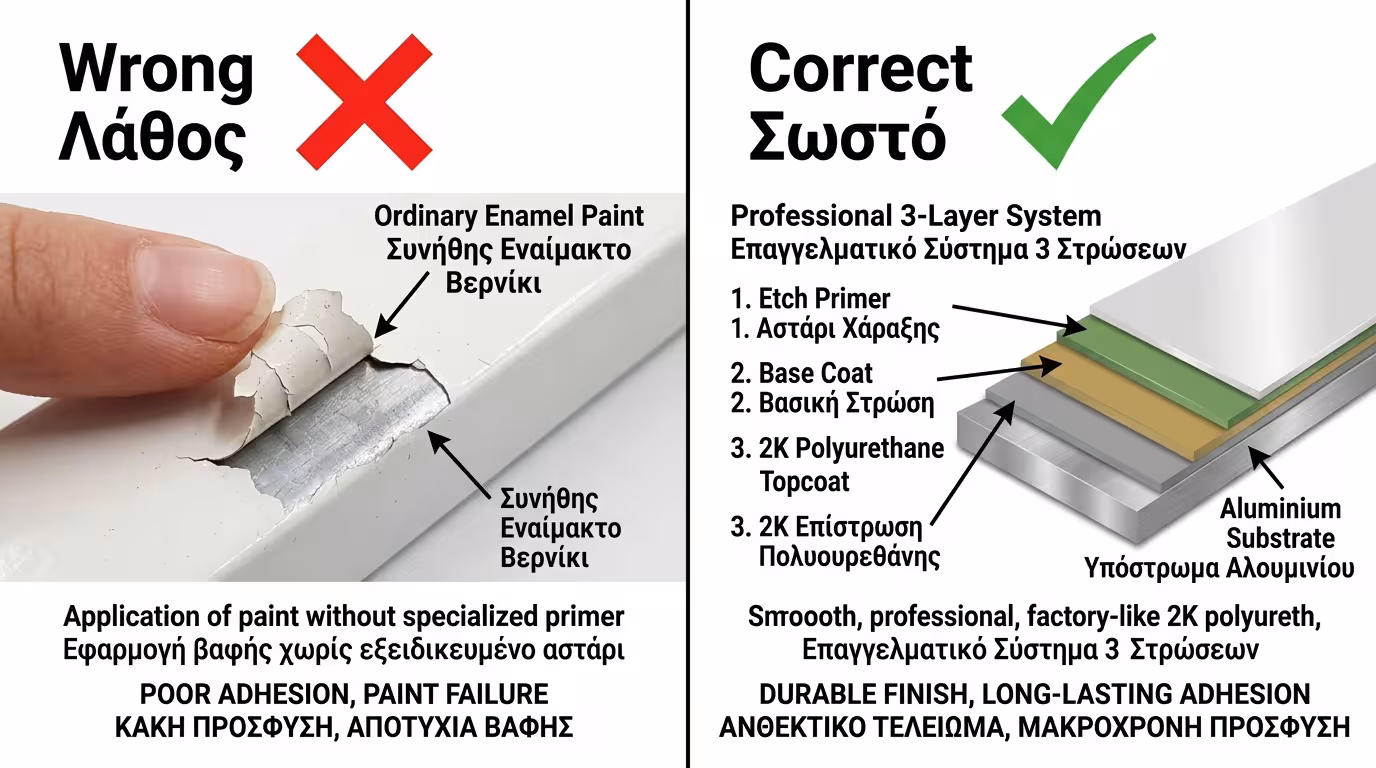 Ντουκόχρωμα ξεφλουδίζει σαν πέτσα - λάθος βαφή αλουμινίου