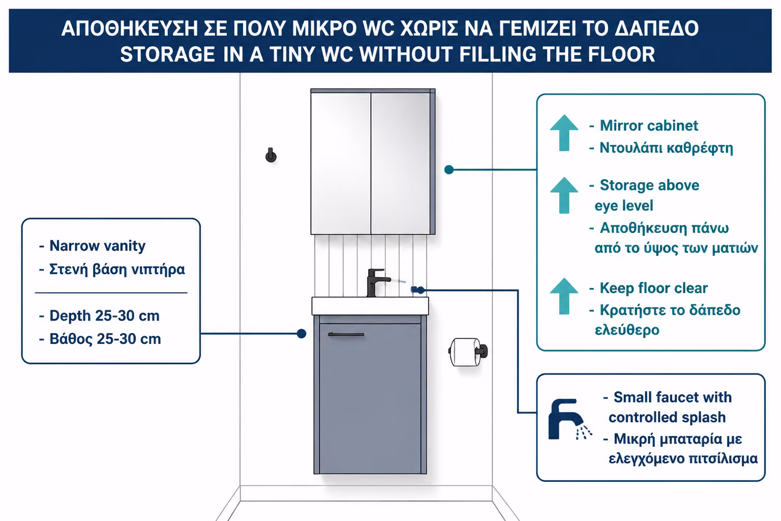 Εικονογράφηση για 6. Ντουλάπι καθρέπτη: αποθήκευση χωρίς να πιάνει δάπεδο