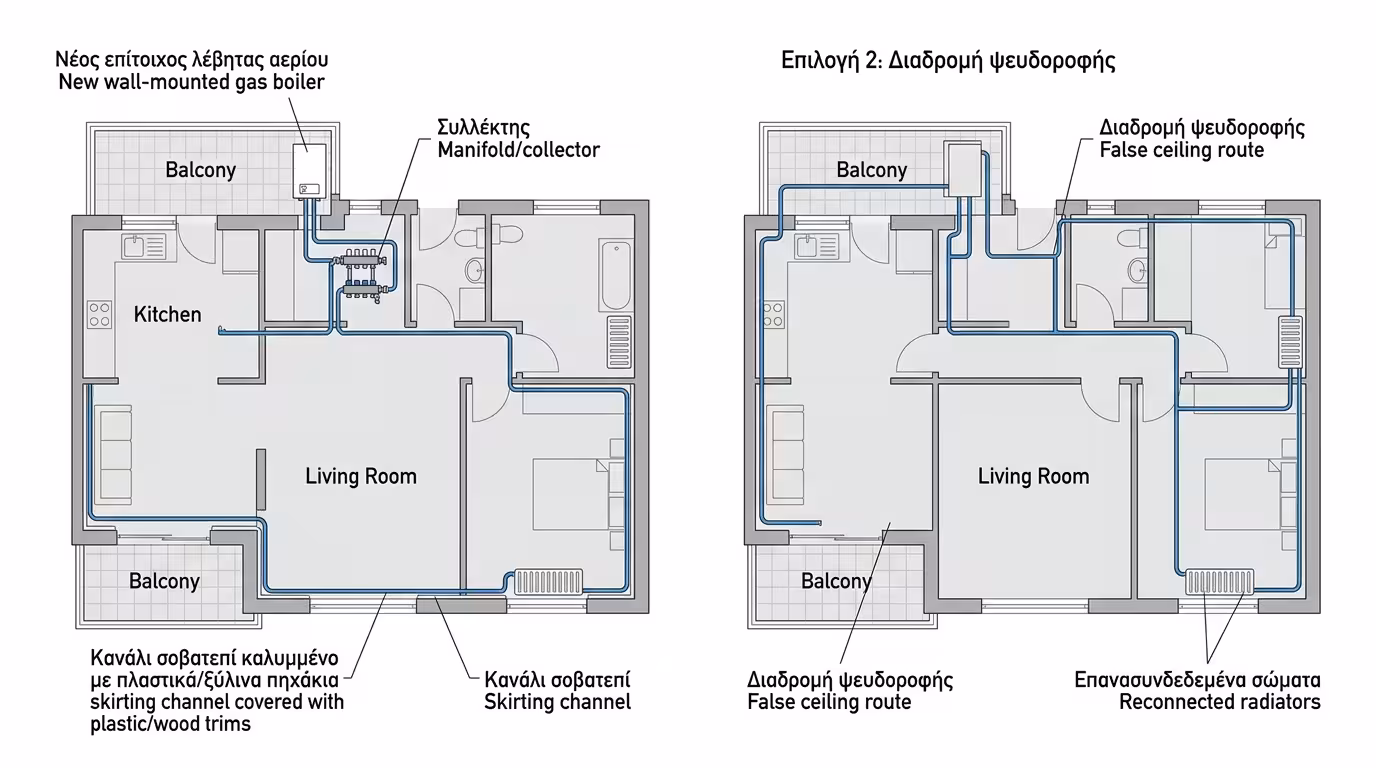 Νέα όδευση σωληνώσεων - κολεκτέρ, αυτόνομο σύστημα