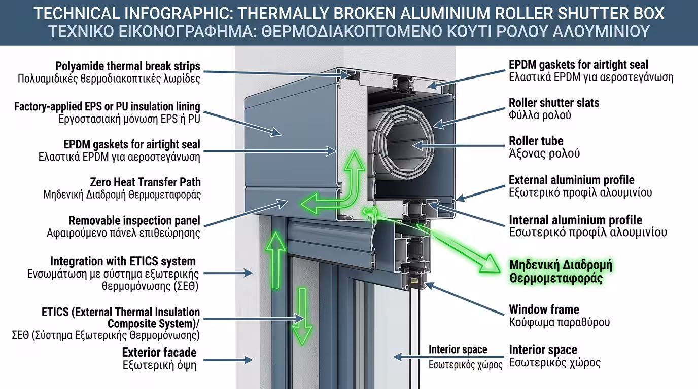 Σύγχρονο επικαθήμενο θερμοδιακοπτόμενο κουτί αλουμινίου - μόνωση EPS και EPDM σφράγιση