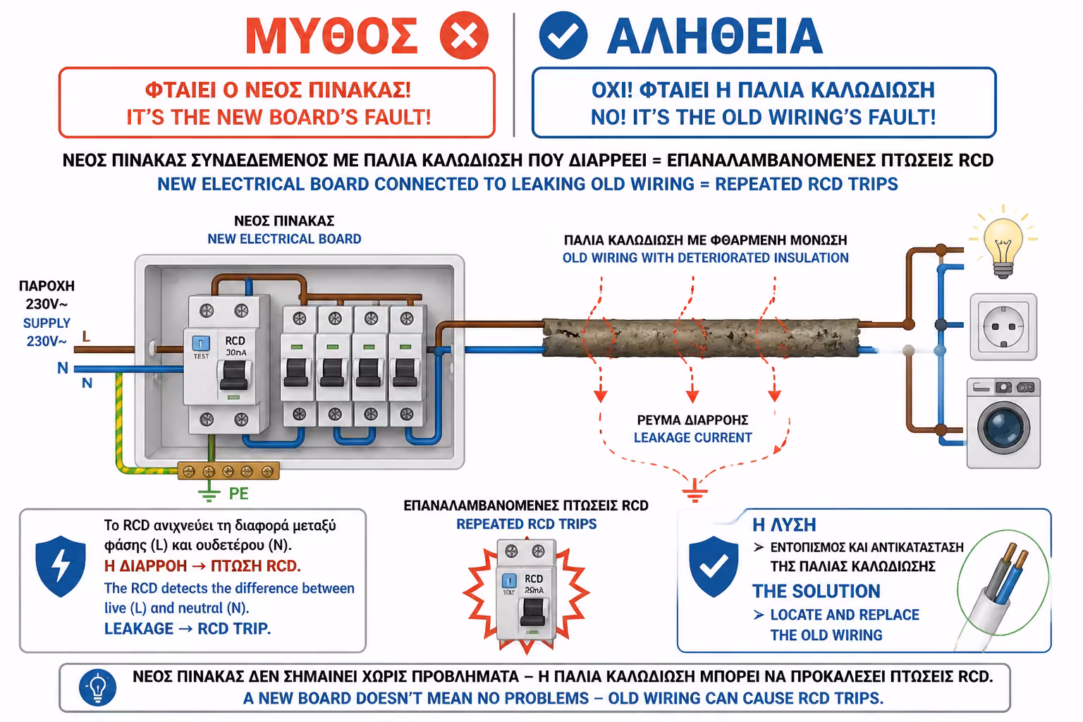 Νέος πίνακας πάνω σε παλιές προβληματικές καλωδιώσεις