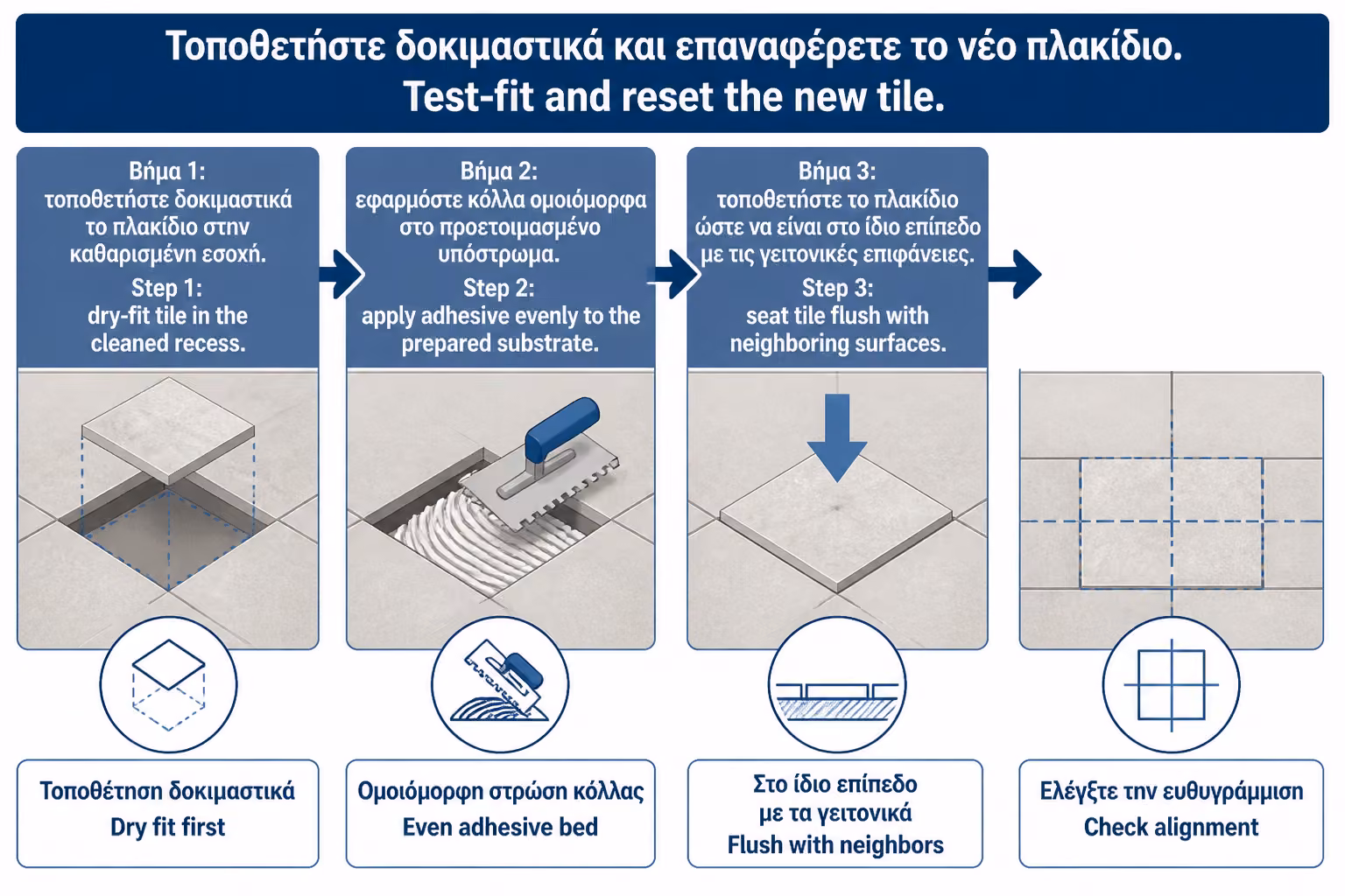 Εικονογράφηση για 12. Δοκιμή τοποθέτησης πριν την κόλλα