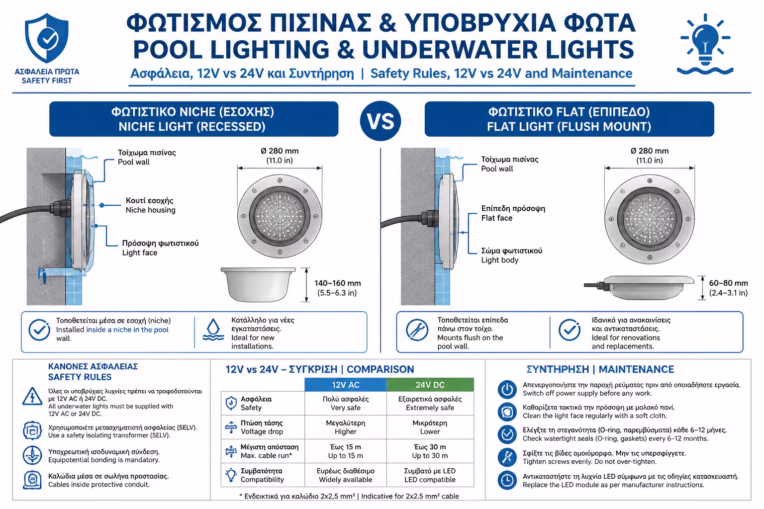 Εικονογράφηση για 3. Εντοιχιζόμενα (Niche) vs Επίτοιχα (Flat) Φωτιστικά