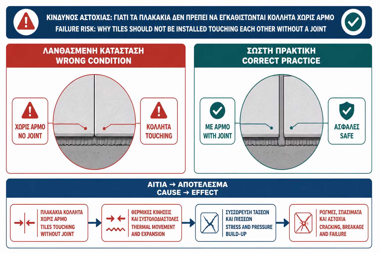 Εικονογράφηση για 2. Γιατί η τοποθέτηση χωρίς αρμό είναι τεχνικά λανθασμένη