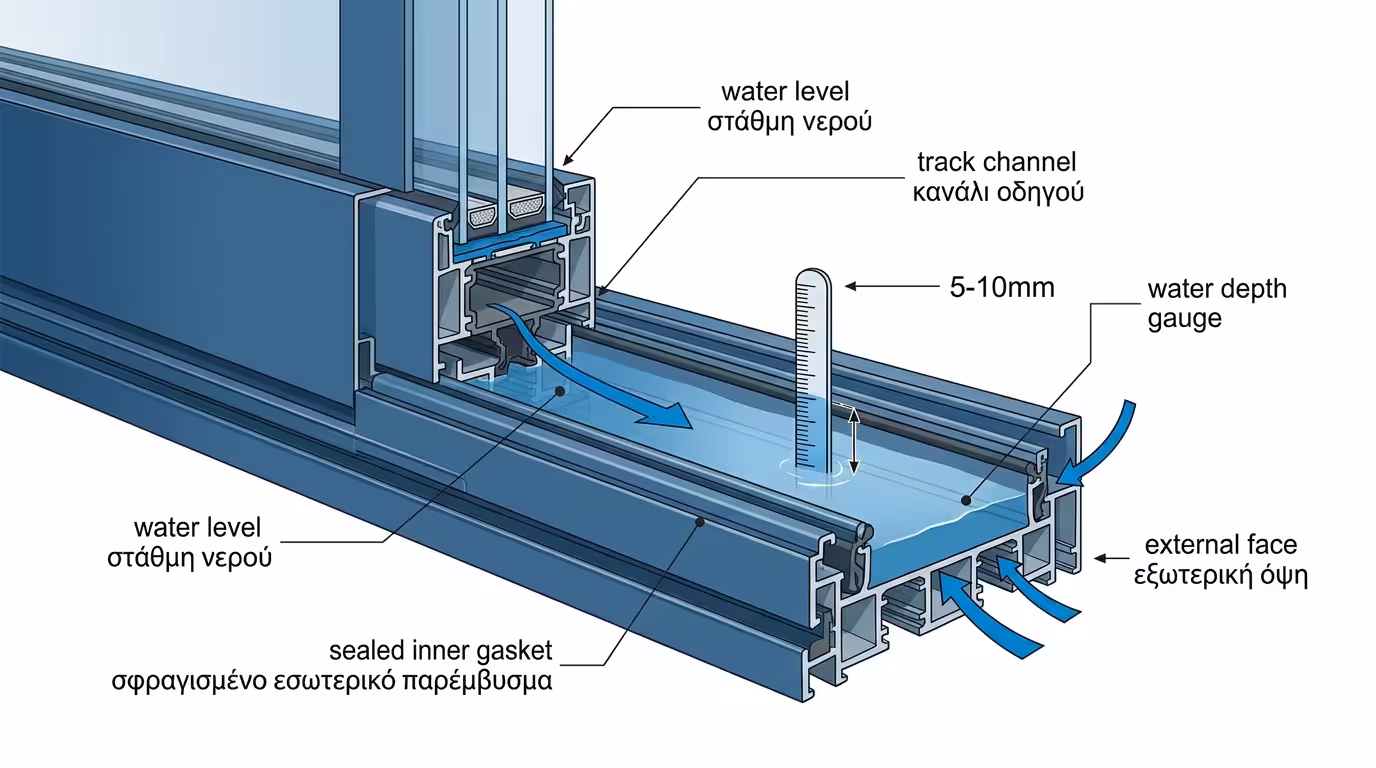 Κάτω οδηγός συρόμενου γεμάτος νερό μετά από βροχή