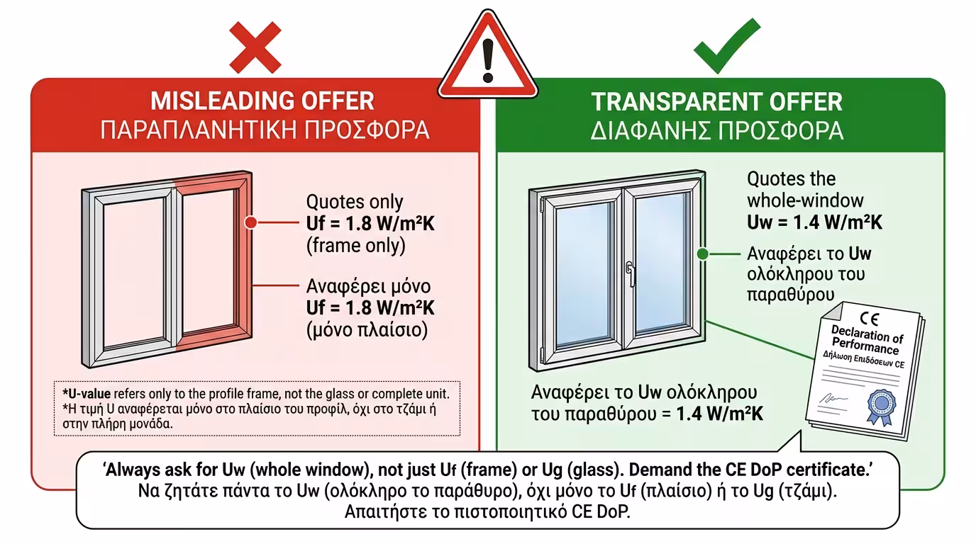 Η παγίδα της φθηνής προσφοράς κουφωμάτων - Uw που δεν πληροί τα κριτήρια Εξοικονομώ