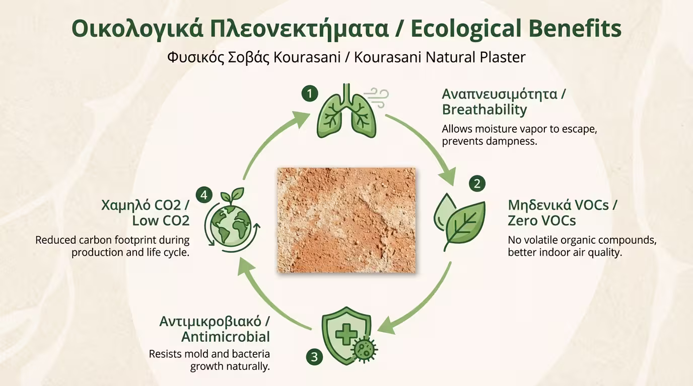 Πλεονεκτήματα κουρασανιού: διαπνοή, μηδενικά VOCs, αντιμικροβιακή δράση