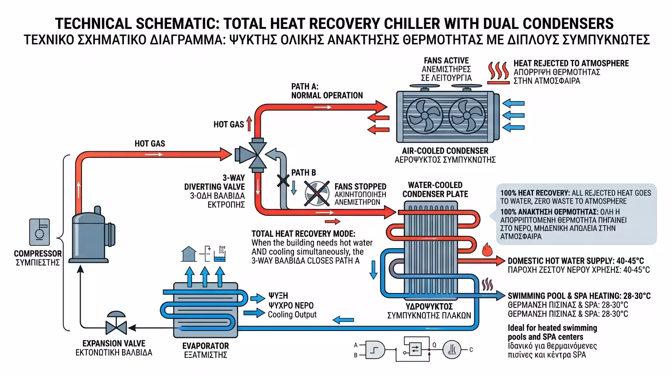 Ολική ανάκτηση θερμότητας - δεύτερος συμπυκνωτής νερού αντί ανεμιστήρων