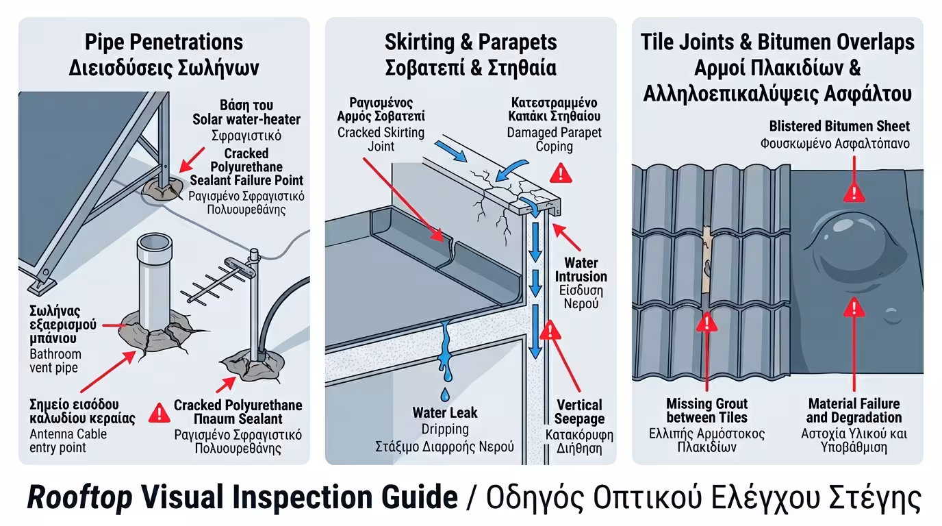 Οπτικός έλεγχος - σωλήνες, στηθαία, αρμοί