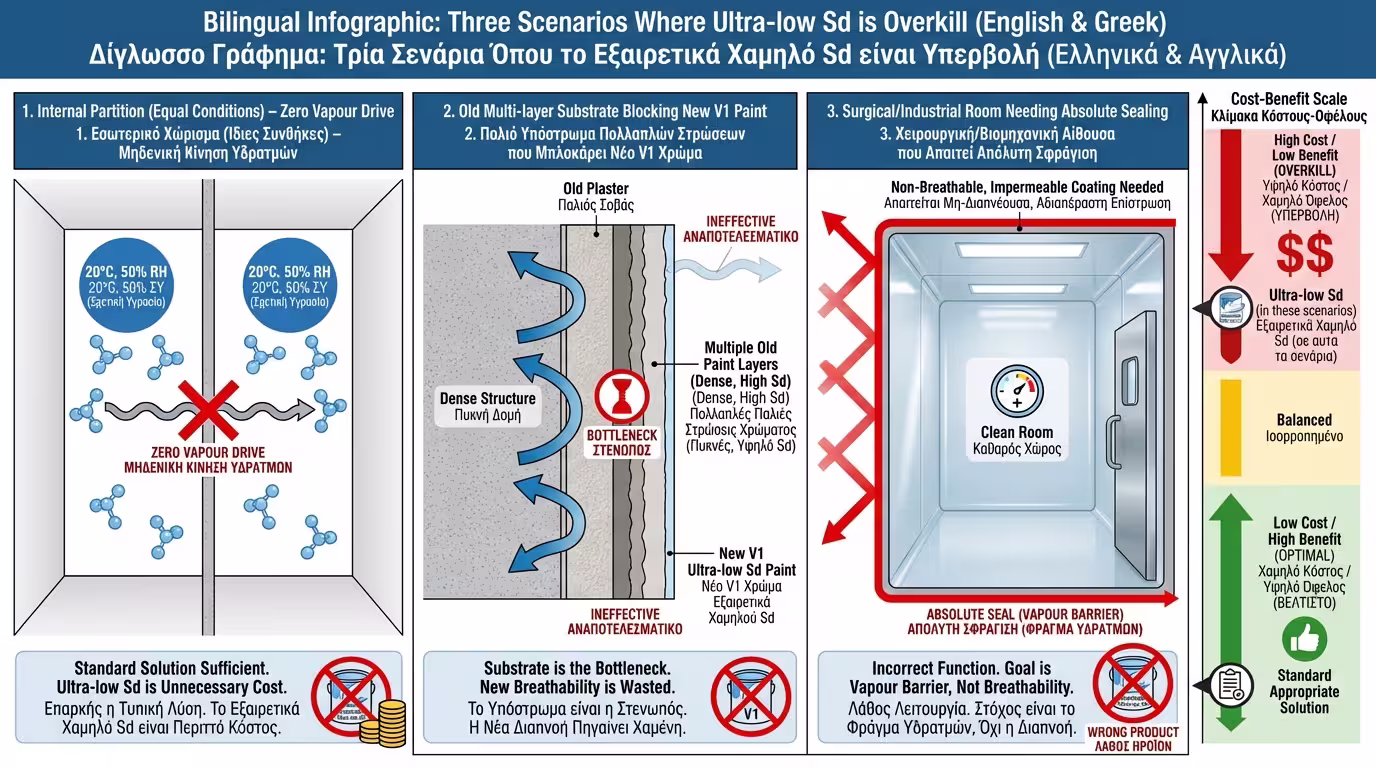 Ινφογκράφικ εσωτερικών χώρων όπου η αναζήτηση υπερ-χαμηλού Sd δεν προσφέρει πραγματικό δομικό όφελος