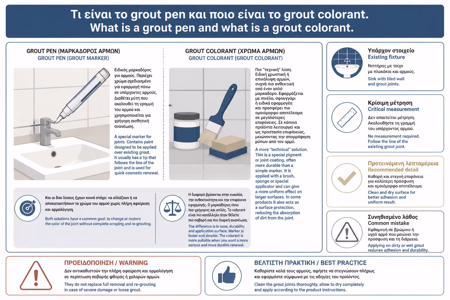 Εικονογράφηση για 1. Τι είναι το grout pen και τι είναι το grout colorant