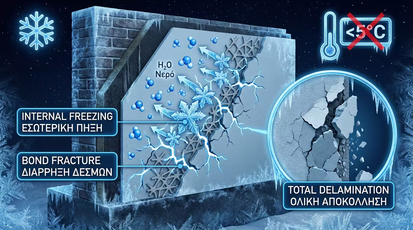 Αποκόλληση σοβά λόγω εσωτερικού παγετού