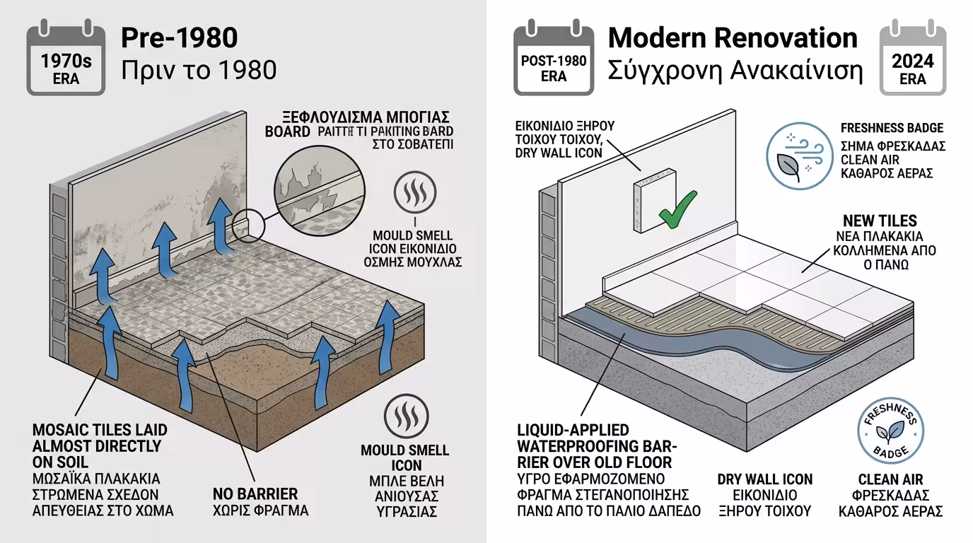 Παλιό ισόγειο - ανερχόμενη υγρασία, ξεφλούδισμα σοβά