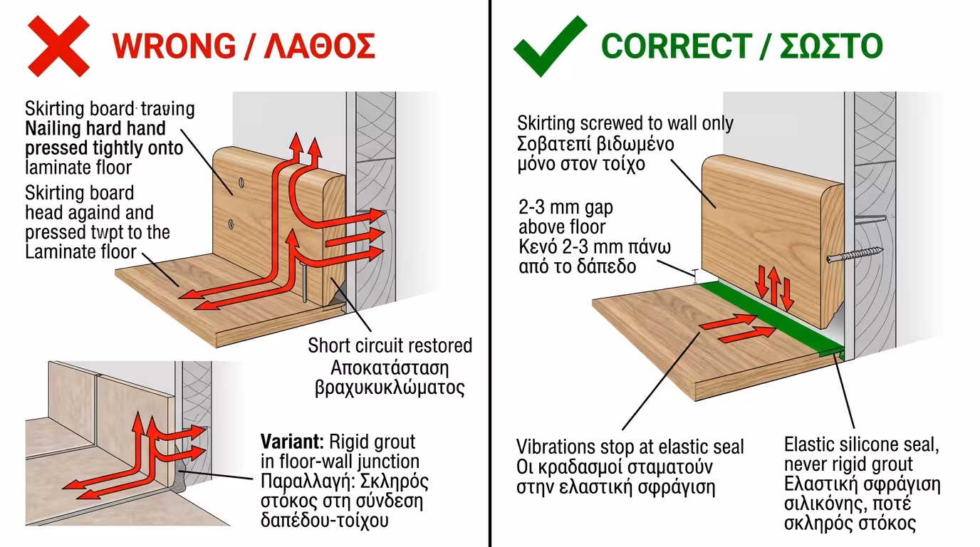 Σκληρός στόκος στο σοβατεπί = βραχυκύκλωμα - ελαστική σιλικόνη = λύση