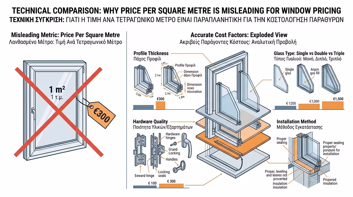 Γιατί η τιμή ανά τετραγωνικό δεν λέει τίποτα - μικρό vs μεγάλο παράθυρο