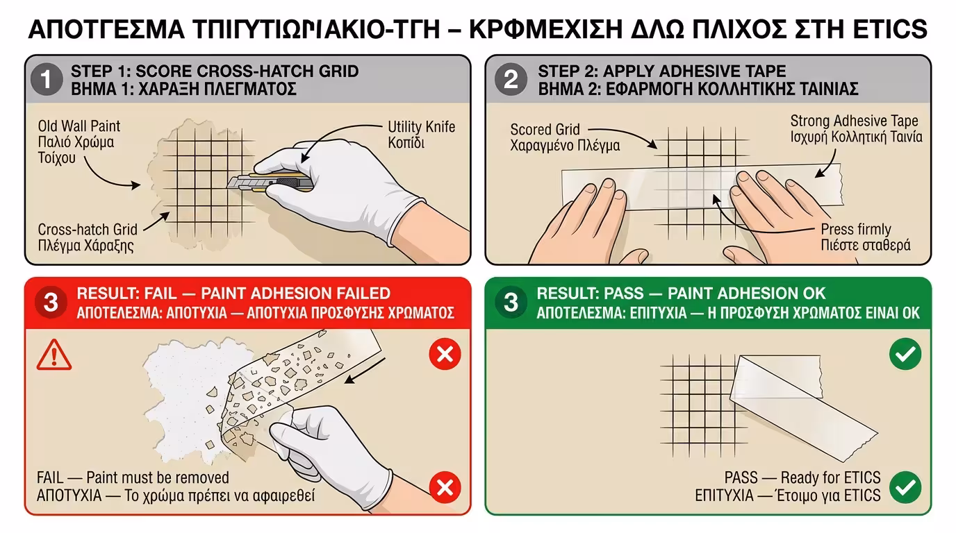 Δοκιμή κολλητικής ταινίας σε παλιό χρώμα τοίχου