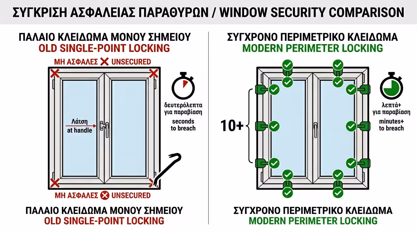 Παλιός μηχανισμός κλειδώματος ενός σημείου - σπανιολέτα, εύκολη παραβίαση