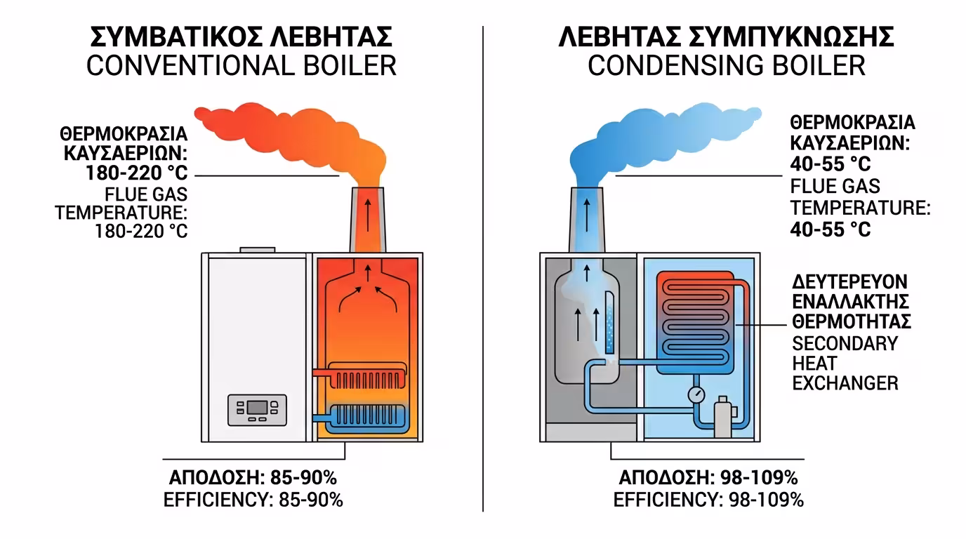 Παλιός λέβητας vs λέβητας συμπύκνωσης - διαφορά στα καυσαέρια