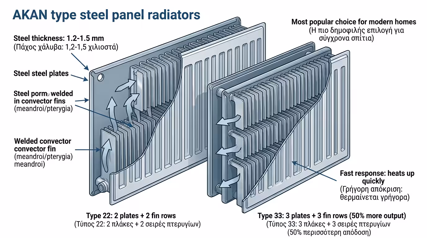 Χαλύβδινο σώμα πάνελ (ΑΚΑΝ) - επίπεδο, κομψό, με εσωτερικό μαίανδρο για μεγάλη επιφάνεια