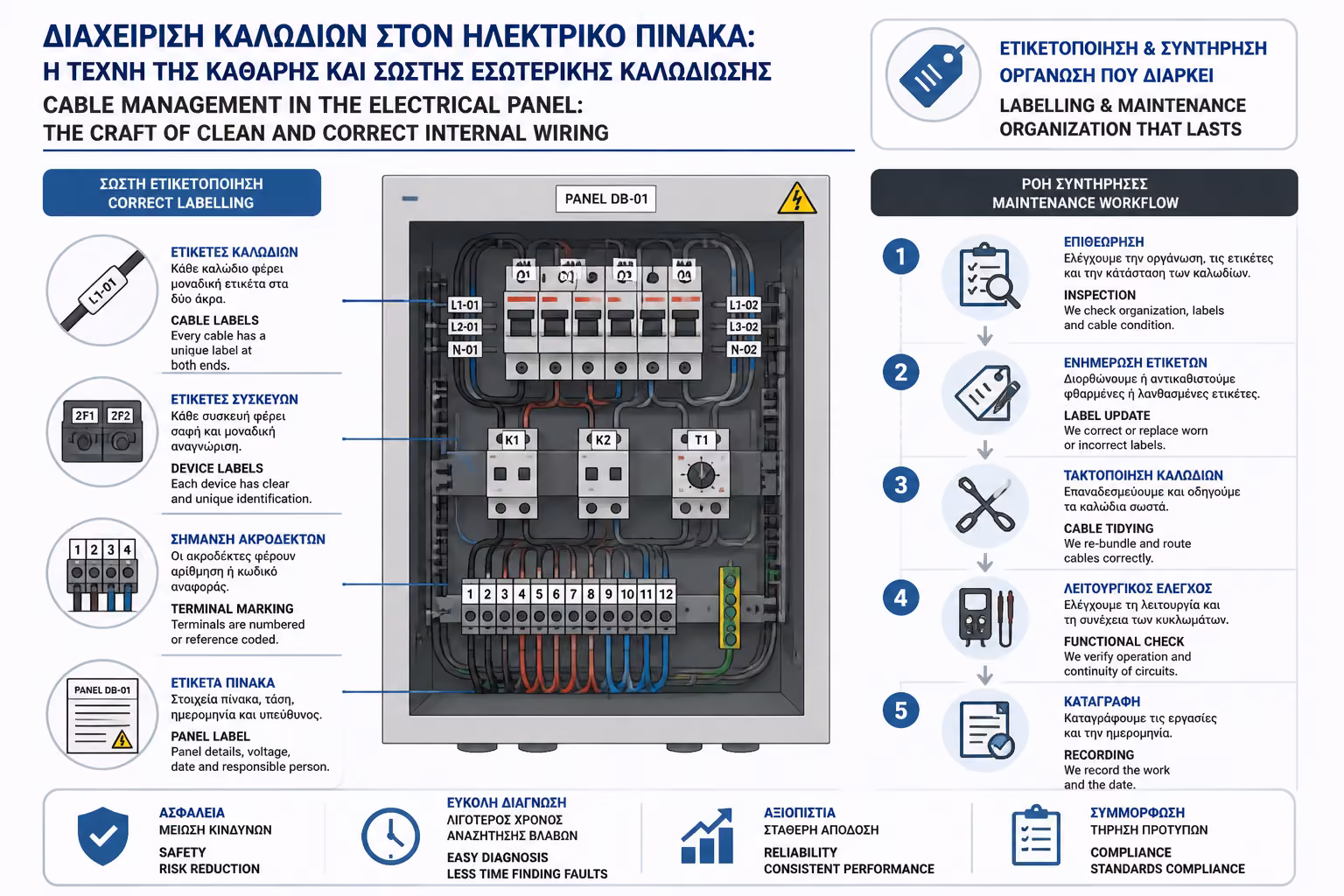 Σήμανση καλωδίων και λογική συντήρησης μέσα στον πίνακα