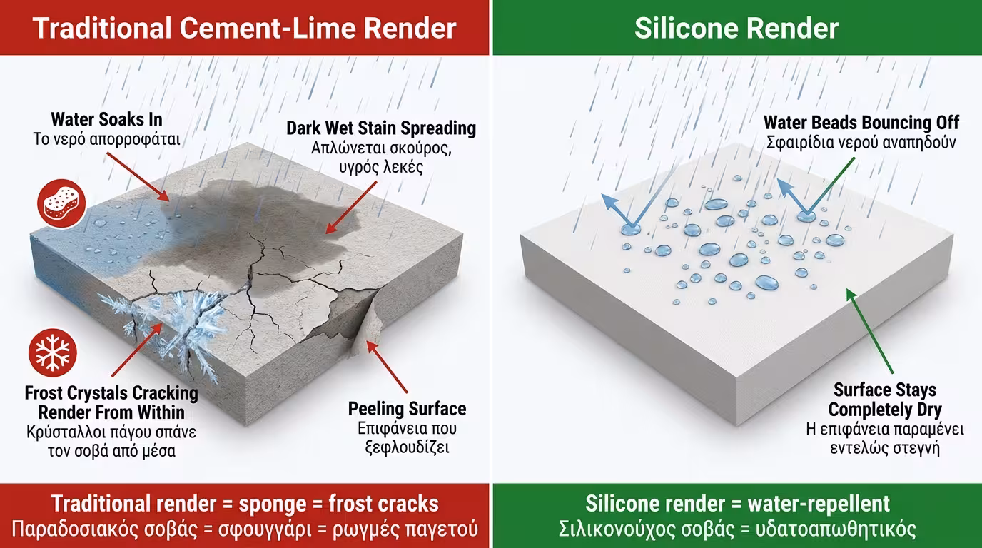 Παραδοσιακός σοβάς ρουφάει νερό σαν σφουγγάρι